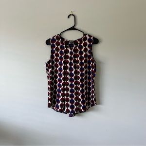 Nine West Blue, White, and Maroon Printed Pleated Blouse Front Shell Top…